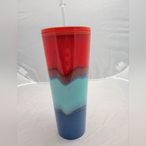 Starbucks 2020  Red Turquoise and Blue Watercolor Venti Tumble - Picture 4 of 6